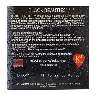 Струны для акустической гитары DR BKA-11 BLACK BEAUTIES Acoustic - Custom Light